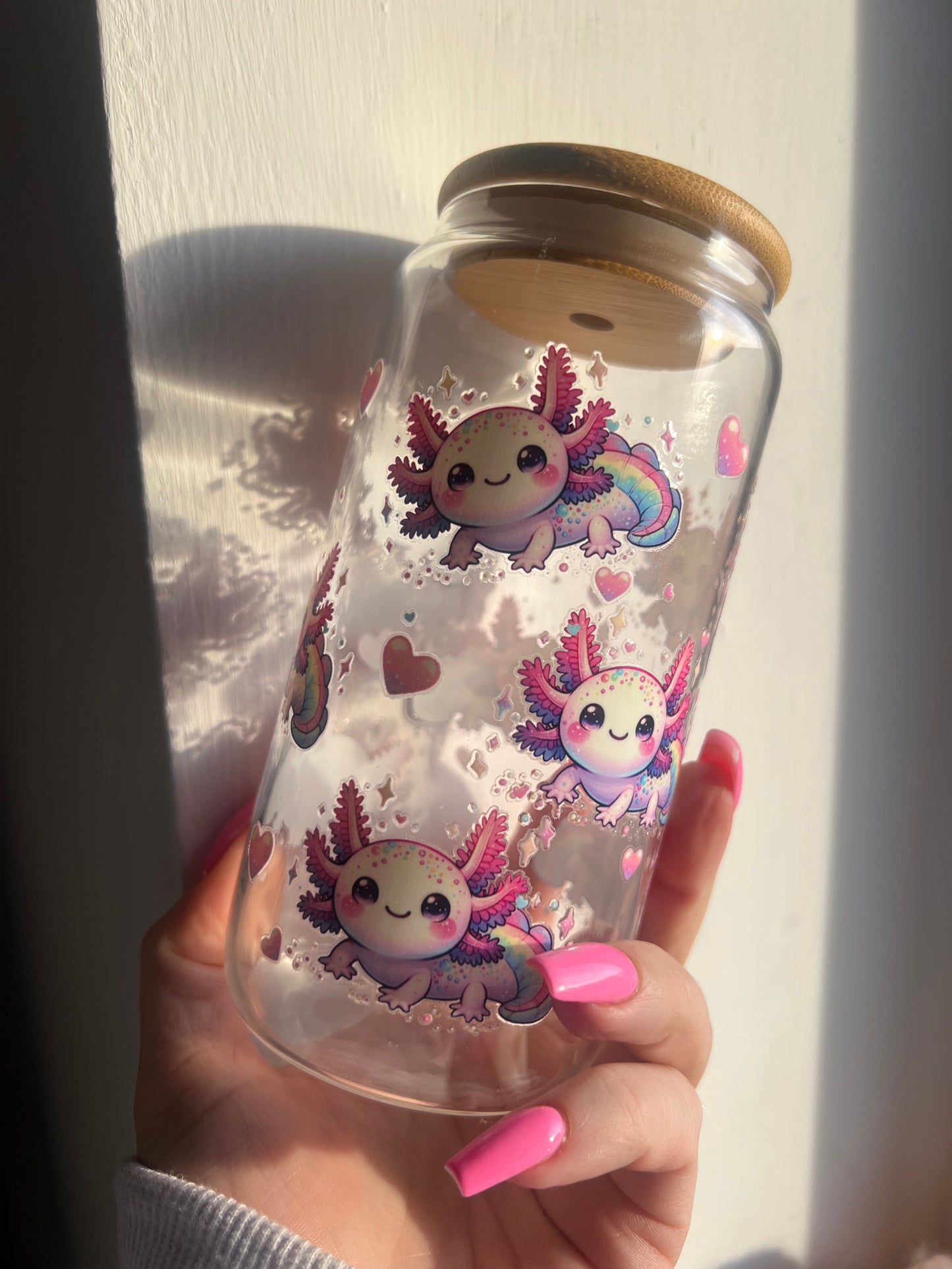 Axolotl glass cup tumbler