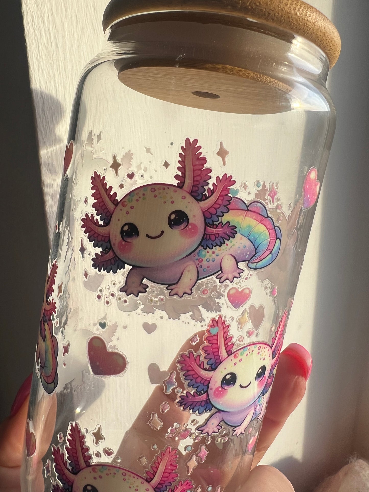 Axolotl glass cup tumbler