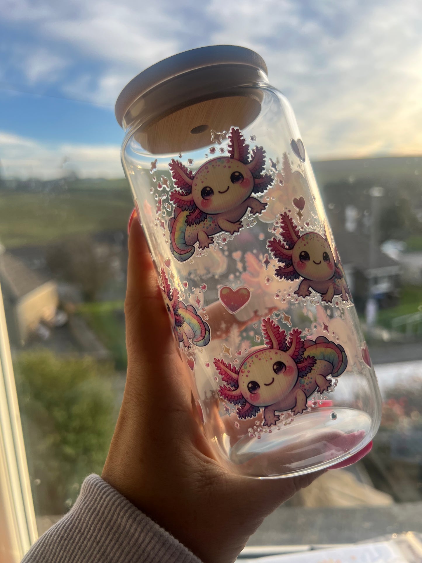 Axolotl glass cup tumbler
