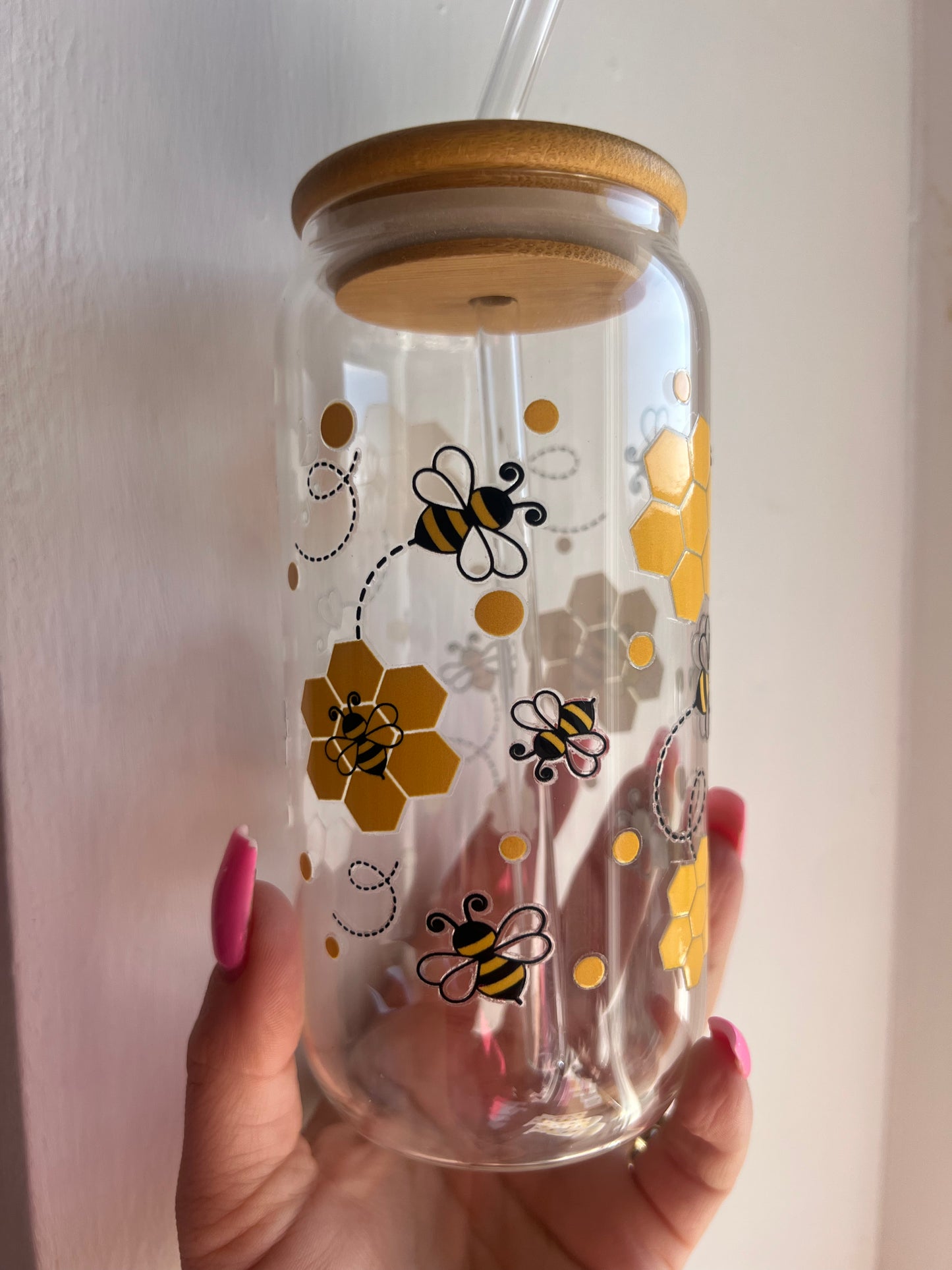 Bee design glass cup tumbler